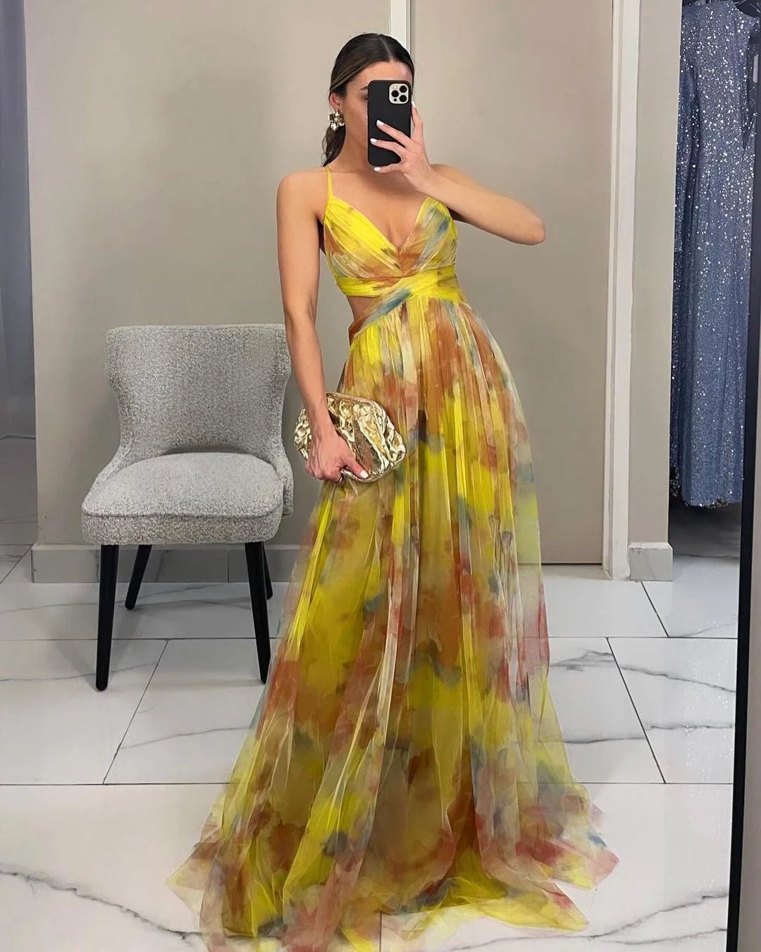 Women's Flowy Mesh Print Dress - HalleBeauty